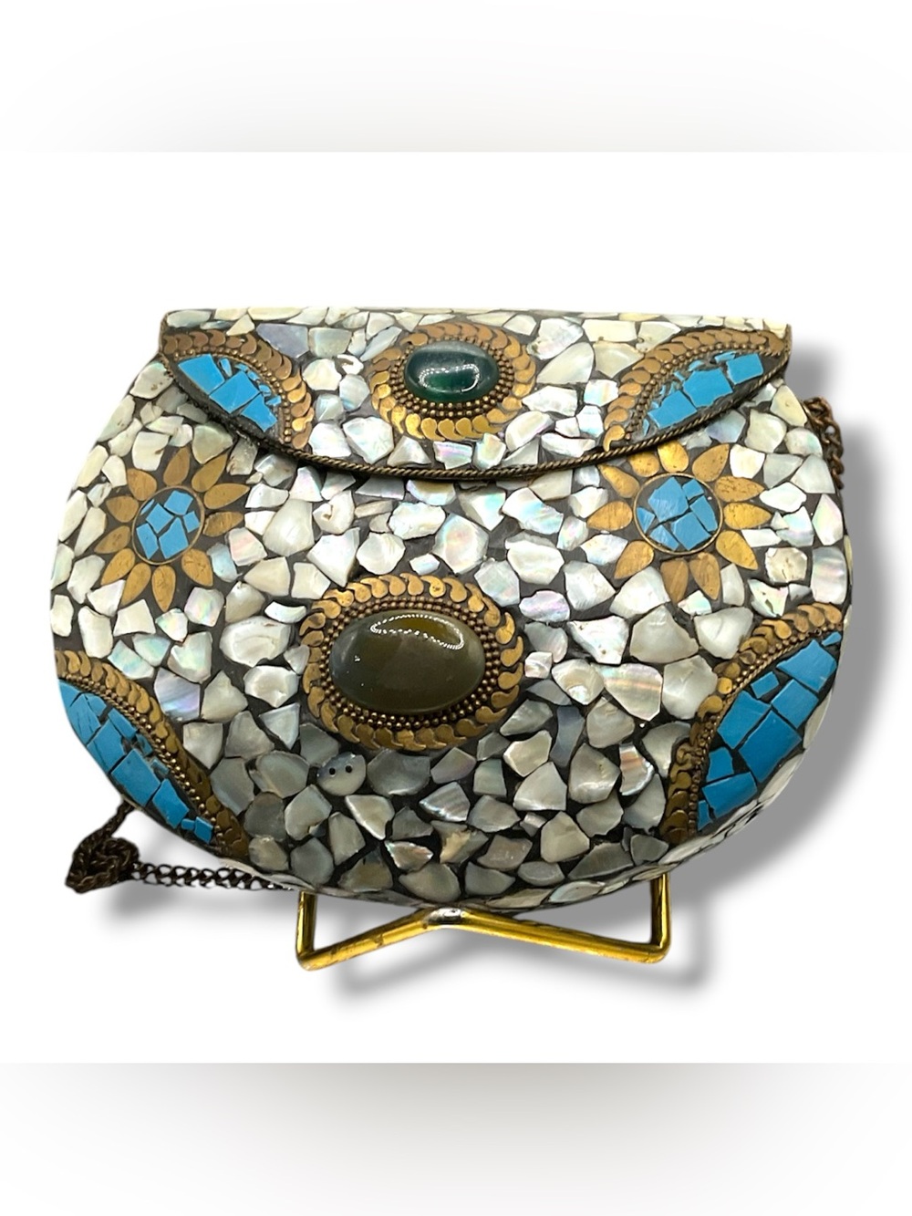 Turquoise Mosaic Mother of Pearl Evening Bag